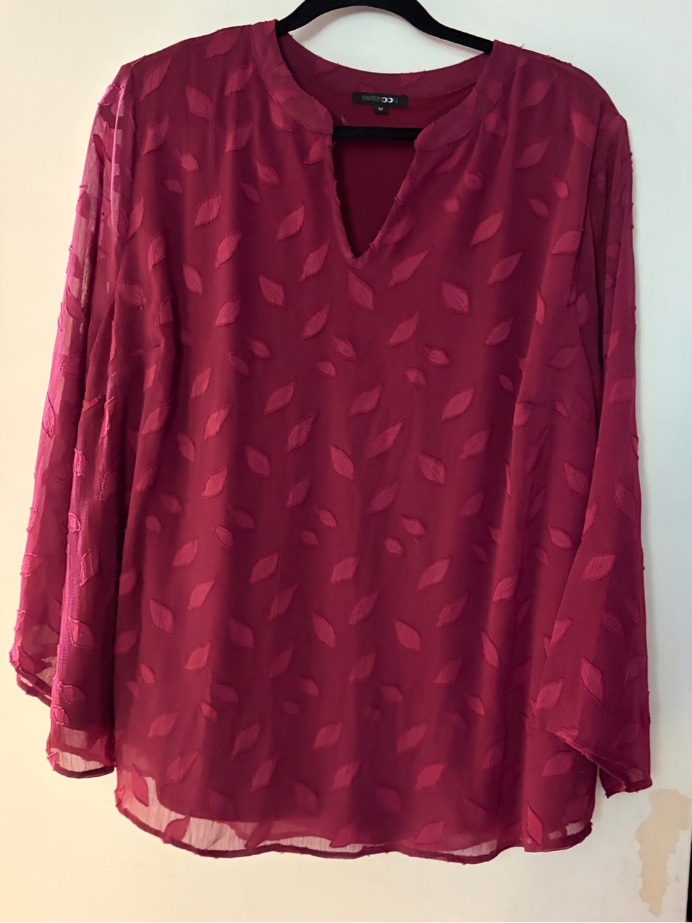 Plus-Size Textured Split-Neck Chiffon Blouse in Raspberry - Picture 6 of 7